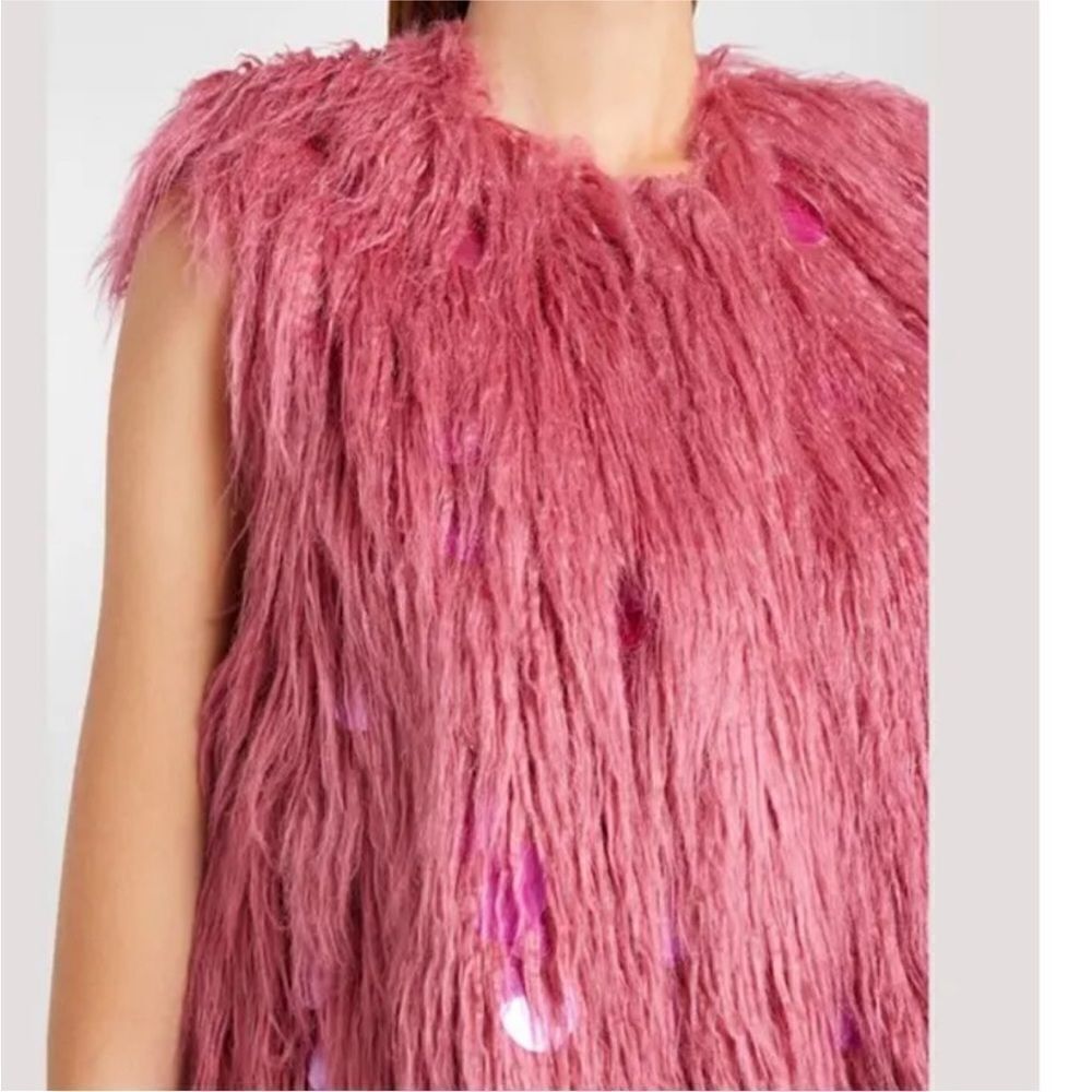 Alabama Muse NWT Lanny Gold Embellished Sleeveless Fur Jacket Desert Rose IT 42 - Picture 3 of 11